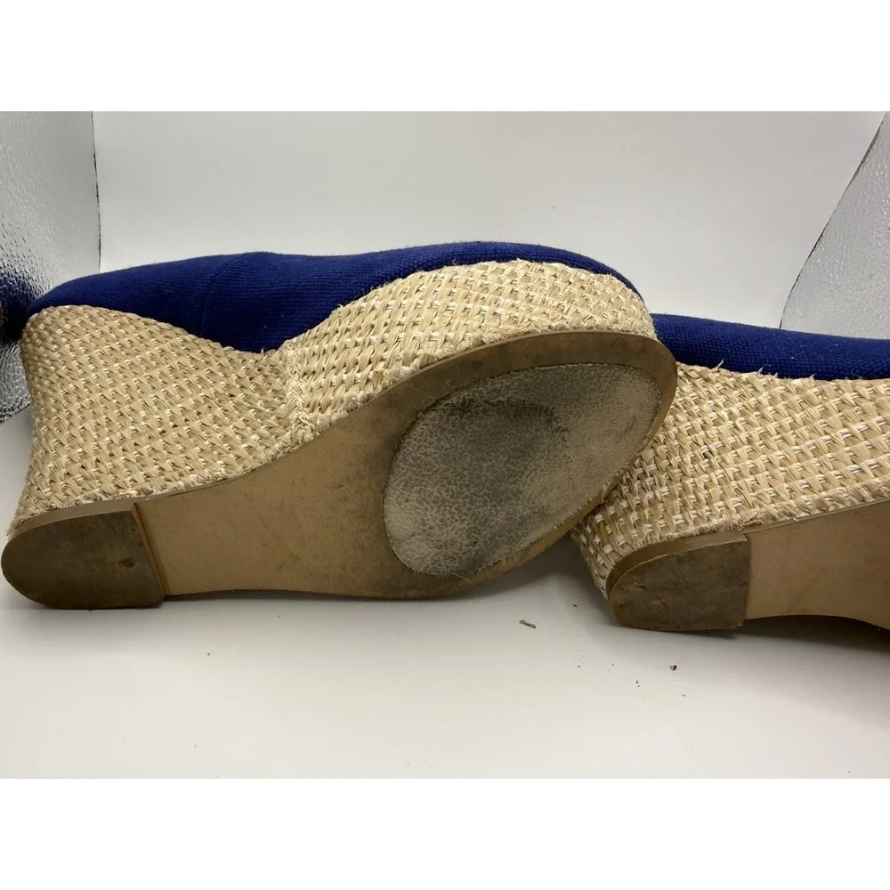 Steve Madden Pamelaa Blue Canvas Espadrille Wedge Heels Size 6.5M Platform